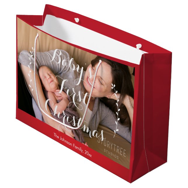 Grand Sac Cadeau Sacs-cadeaux de Noël pour bébé rouge mignonne (Devant Angle)