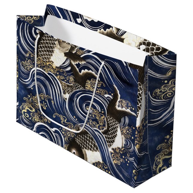 Grand Sac Cadeau Sacs-cadeaux en carpes japonaises (Devant Angle)