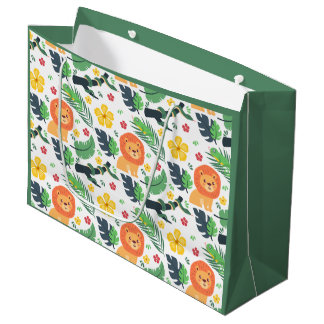 Grand Sac Cadeau Safari dans la jungle – Lions et feuilles