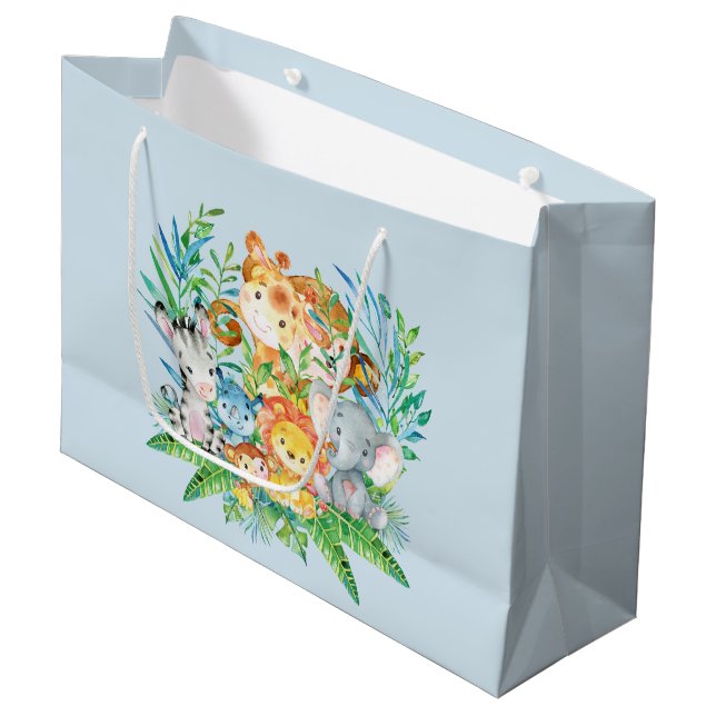 Grand Sac Cadeau safari Jungle Animaux Garçons Baby shower Cadeau (Devant Angle)