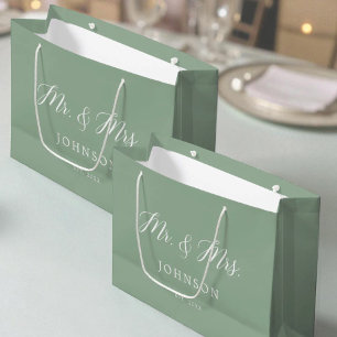 Grand Sac Cadeau Sage Green M. et Mme Newlyweds