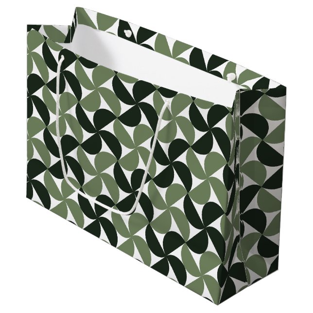 Grand Sac Cadeau Sage Green Mid Century Modern Pattern (Devant Angle)