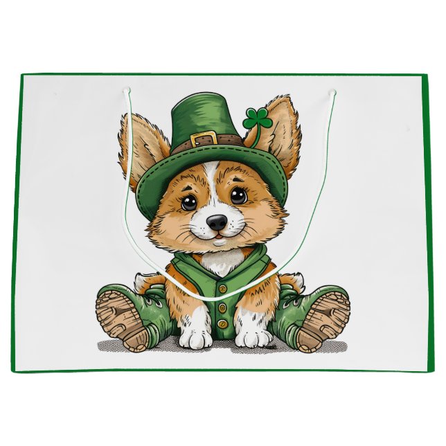 Grand Sac Cadeau Saint Patrick's Day Corgi Chien (Devant)