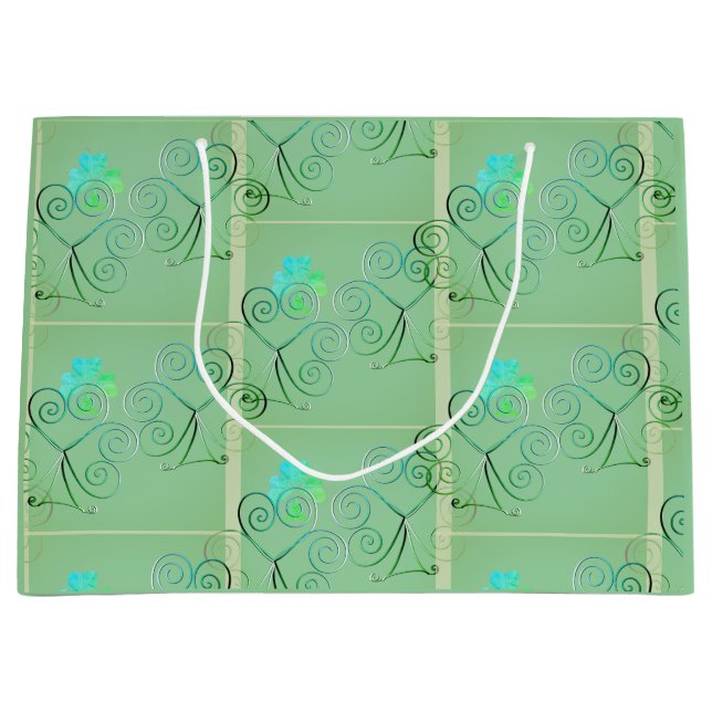 Grand Sac Cadeau Saint Patrick's Day Shamrock Misty Green (Devant)