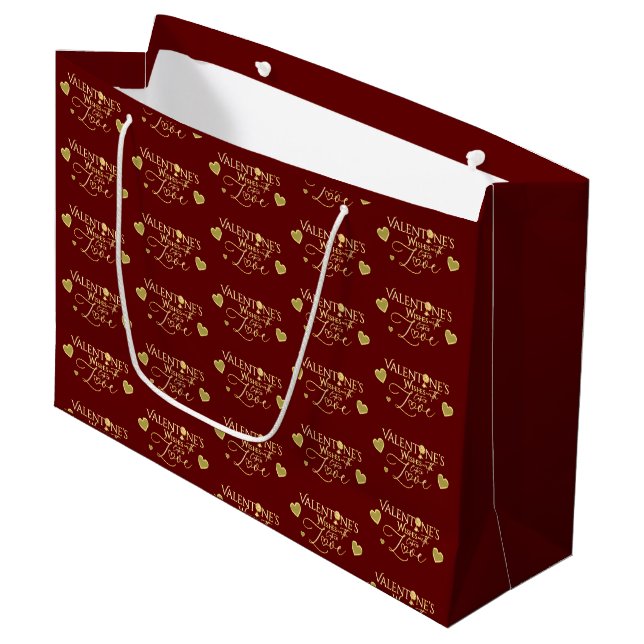 Grand Sac Cadeau Saint-Valentin calligraphie rouge (Devant Angle)