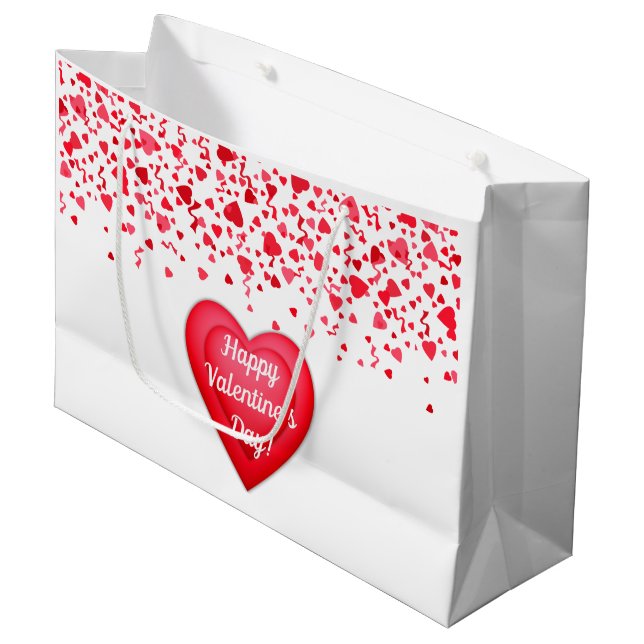 Grand Sac Cadeau Saint Valentin Coeurs de Confetti Rouge Personnali (Devant Angle)
