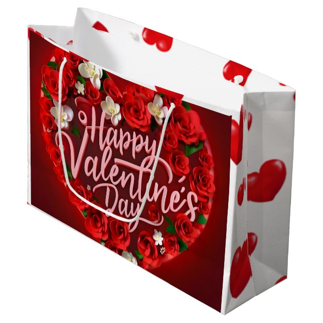 Grand Sac Cadeau Saint Valentin Coeurs en rouge (Devant Angle)