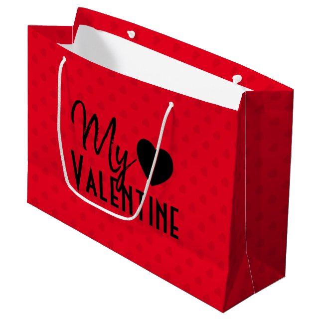 Grand Sac Cadeau Saint Valentin Coeurs rouges Calligraphie Design (Devant Angle)