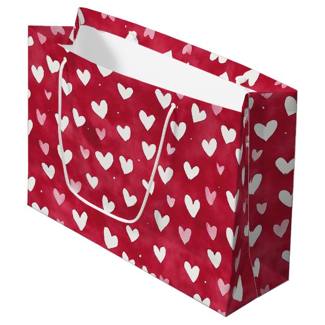 Grand Sac Cadeau Saint-Valentin coeurs rouges roses blancs (Devant Angle)