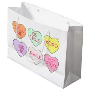 Grand Sac Cadeau Saint Valentin Pastel Conversation Coeur Candy
