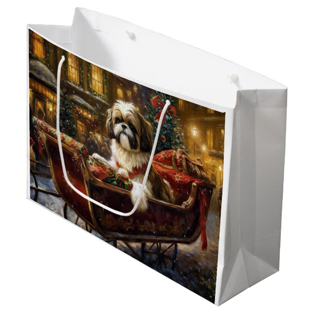 Grand Sac Cadeau Saison de Noël Shih Tzu (Devant Angle)