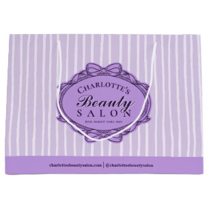 Grand Sac Cadeau Salon de Beauté Élégant Cadre Vintage Rayé Violet