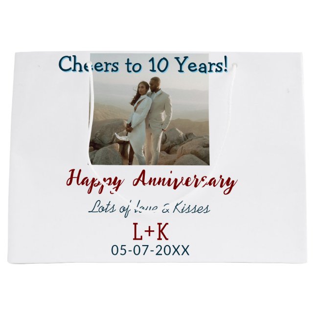 Grand Sac Cadeau Salutations à 10 ans heureux anniversaire ajouter  (Devant)
