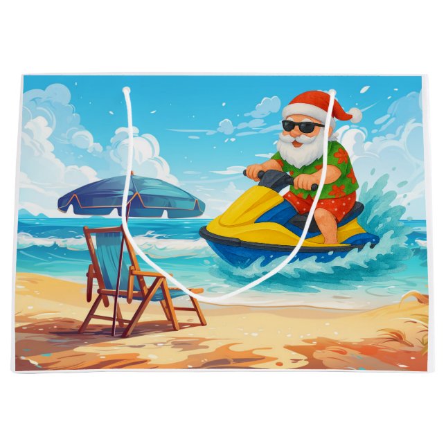 Grand Sac Cadeau Santa Claus Christmas in July riding jet ski (Devant)