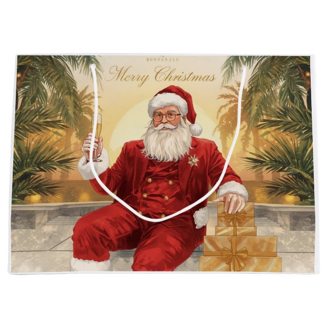 Grand Sac Cadeau Santa Claus Christmas under palm tree California (Devant)