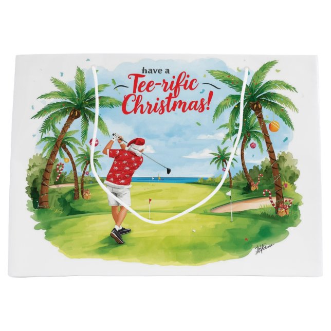 Grand Sac Cadeau Santa Claus is golfing Christmas in July  (Devant)