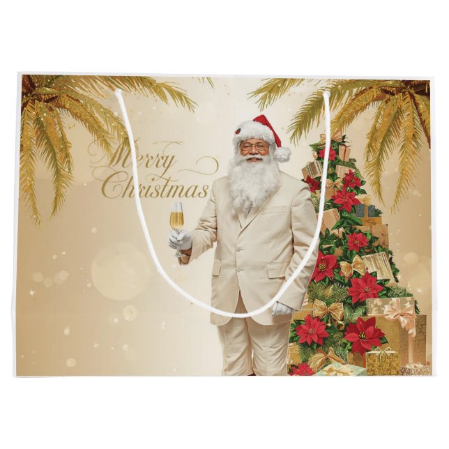 Grand Sac Cadeau Santa Claus Palm Tree Glam Christmas Gift Bag Set (Dos)