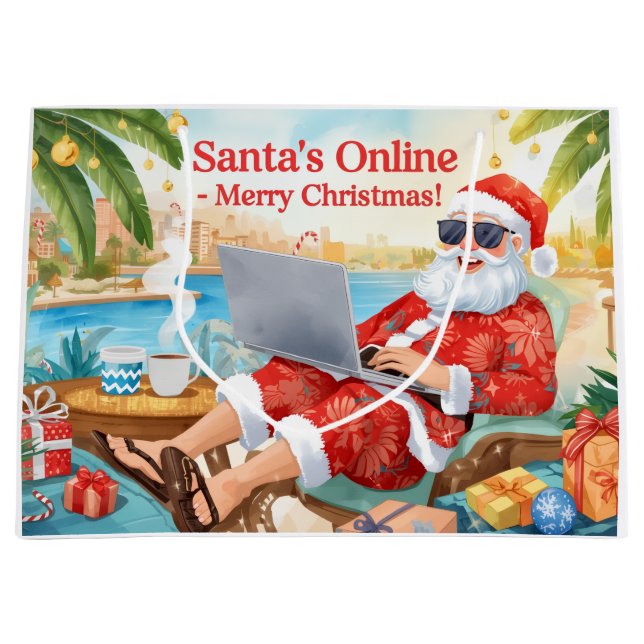 Grand Sac Cadeau Santa’s Online Computer Lovers Merry Christmas! (Devant)