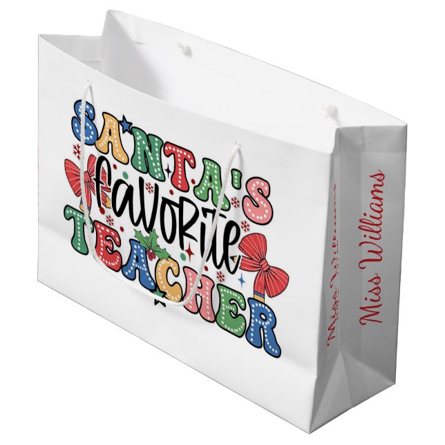 Grand Sac Cadeau Santa's Favorite Teacher Christmas Gift Bag (Devant Angle)