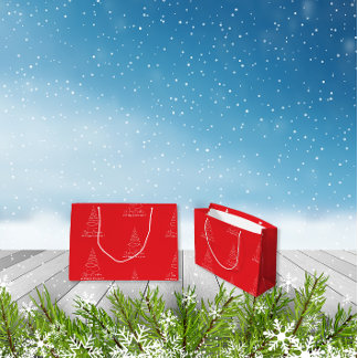 Grand Sac Cadeau Sapin de Noël blanc élégant rouge