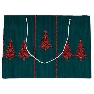 Grand Sac Cadeau Sapins de Noël en cristal sarcelle et rouge