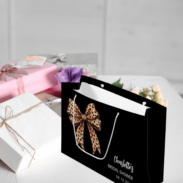 Grand Sac Cadeau Sarcelle d'impression léopard noir Baby Shower (Créateur téléchargé)