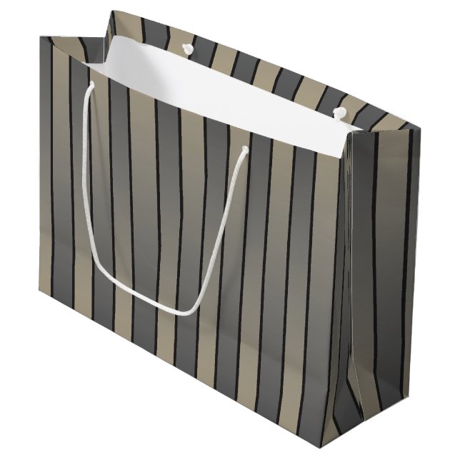 Grand Sac Cadeau Satin Effet Grandes Motif Noir Et Beige (Devant Angle)