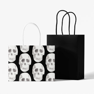 Grand Sac Cadeau Scary Scull Black & White Pattern