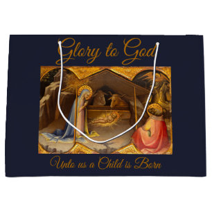 Grand Sac Cadeau Scène de la Nativité dans la gloire d'or à Dieu