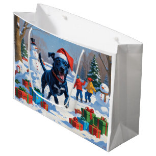 Grand Sac Cadeau Scène de neige festive de Noël Blue Heeler