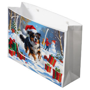 Grand Sac Cadeau Scène de Noël du berger australien