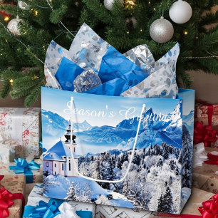 Grand Sac Cadeau Scène hivernale personnalisée 