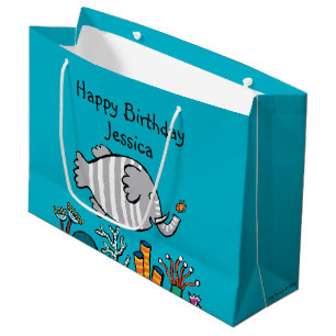 Grand Sac Cadeau Scène mignonne de poissons d'éléphant avec le