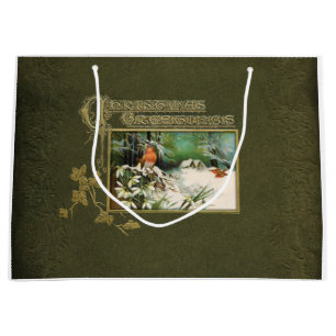 Grand Sac Cadeau Scène vintage d'hiver et salutation de Noël