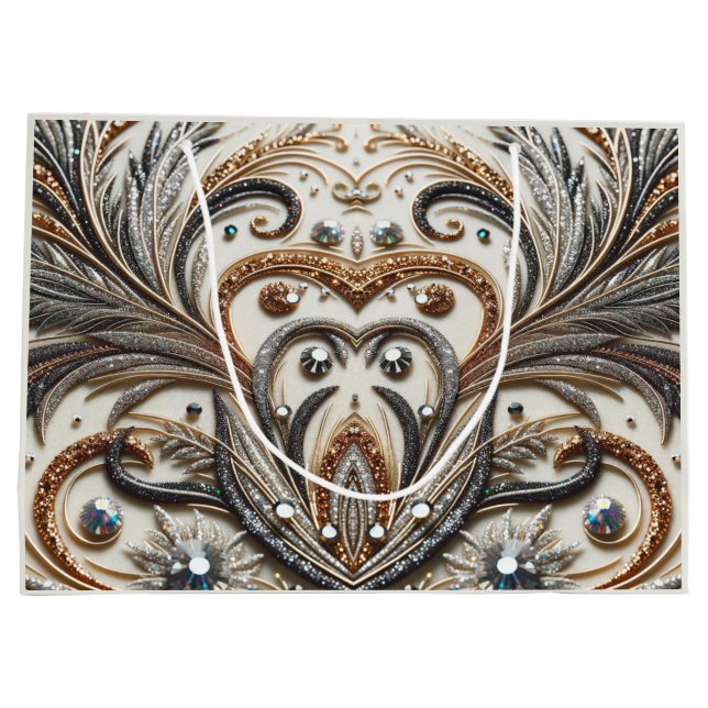 Grand Sac Cadeau Schéma floral brillant avec pierre de gemme (Dos)