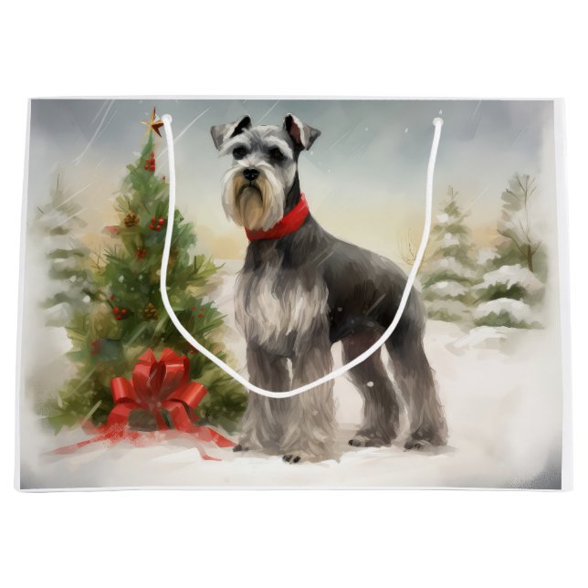Grand Sac Cadeau Schnauzer Chien à Noël de neige (Devant)