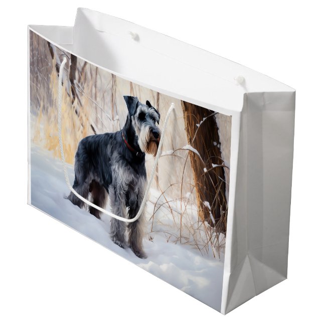 Grand Sac Cadeau Schnauzer Laisser neiger Noël (Devant Angle)