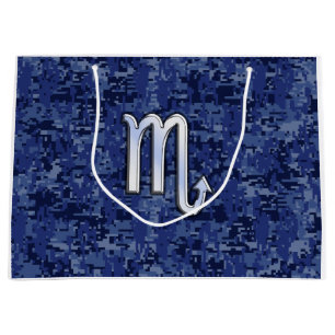 Grand Sac Cadeau Scorpio Zodiac Sign on Navy Blue Camo