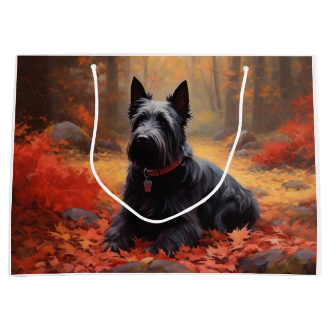 Grand Sac Cadeau Scottish Terrier dans les feuilles d'automne tombé (Devant)
