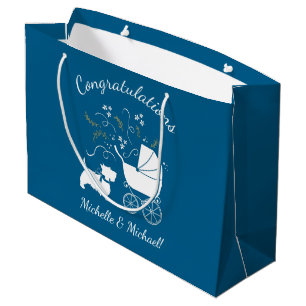 Grand Sac Cadeau Scotty Chien Baby shower Scottish Terrier Blue