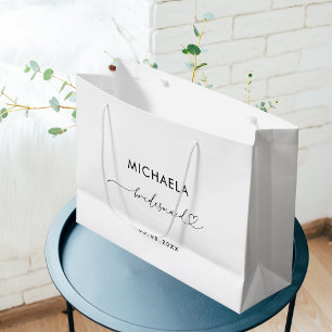 Grand Sac Cadeau Script de coeur romantique blanc minimaliste demoi