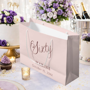 Grand Sac Cadeau Script de nom d'or rose 60e anniversaire