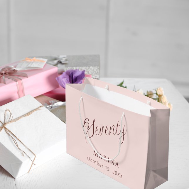 Grand Sac Cadeau Script de nom d'or rose 70e anniversaire (Créateur téléchargé)