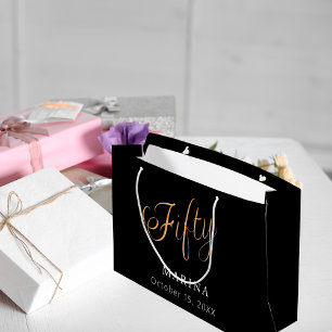 Grand Sac Cadeau Script de nom en or noir 50e anniversaire