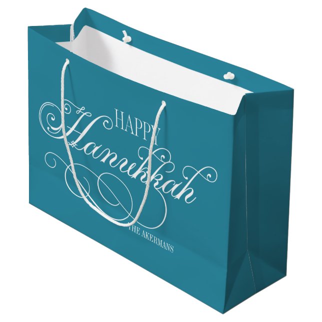 Grand Sac Cadeau Script Happy Hanoukka Holiday (Devant Angle)