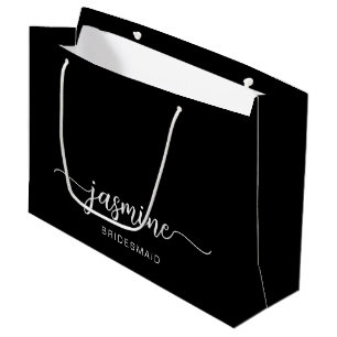 Grand Sac Cadeau Script minimaliste Simple Noir Monogramme Girl