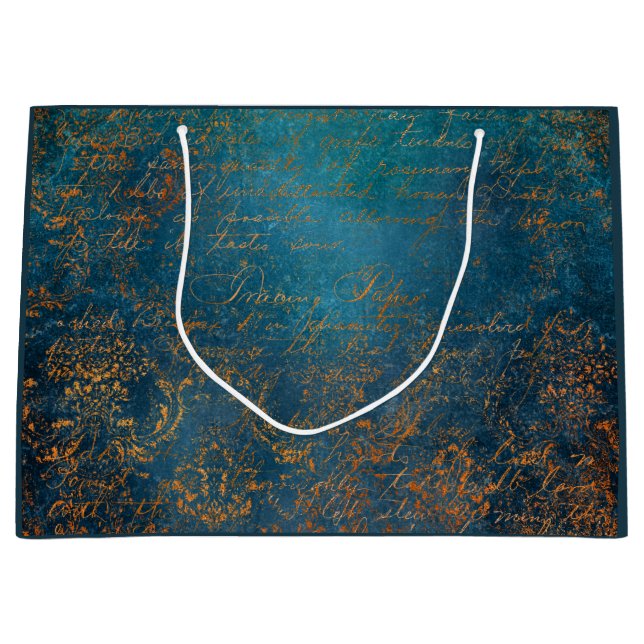Grand Sac Cadeau Script Patina turquoise et cuivre (Devant)