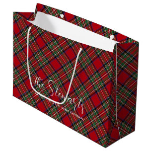 Grand Sac Cadeau Script Plaid personnalisé Christmas Stewart Tartan