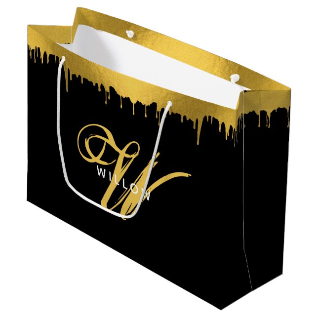 Grand Sac Cadeau Script Vintage Black & Gold (Devant Angle)