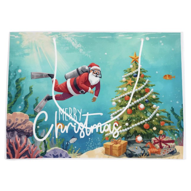 Grand Sac Cadeau Scuba Santa Underwater Christmas Holiday (Devant)
